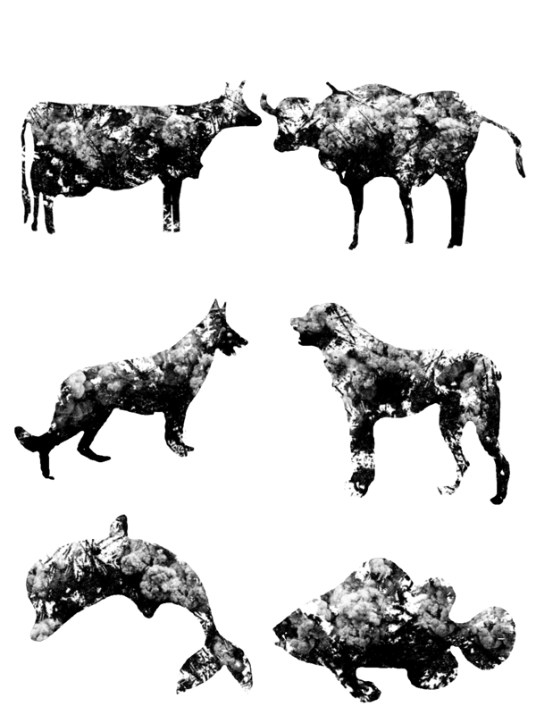 手绘中国风黑白水墨画动物集可商用免扣素材