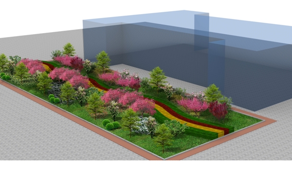办公楼前绿化用地景观设计效果图