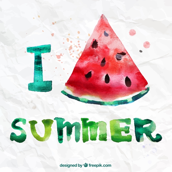 我爱夏天水彩西瓜矢量图图片