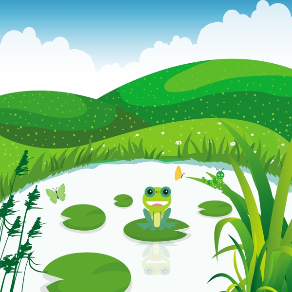 绿色草地池塘青蛙背景图
