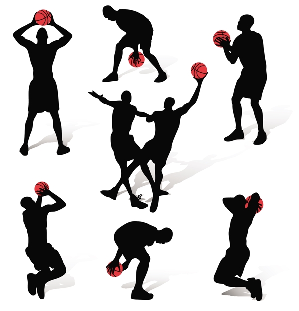 7个篮球运动动作人物剪影矢量素材