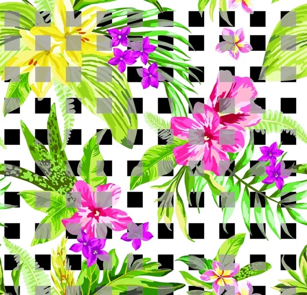 格子水彩花卉图片