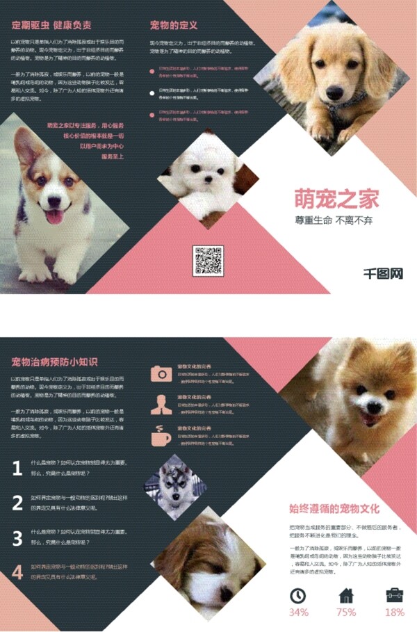 宠物之家萌宠中心猫狗三折页宣传手册