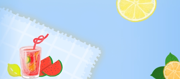 夏日饮品简约柠檬西瓜汁Banner背景
