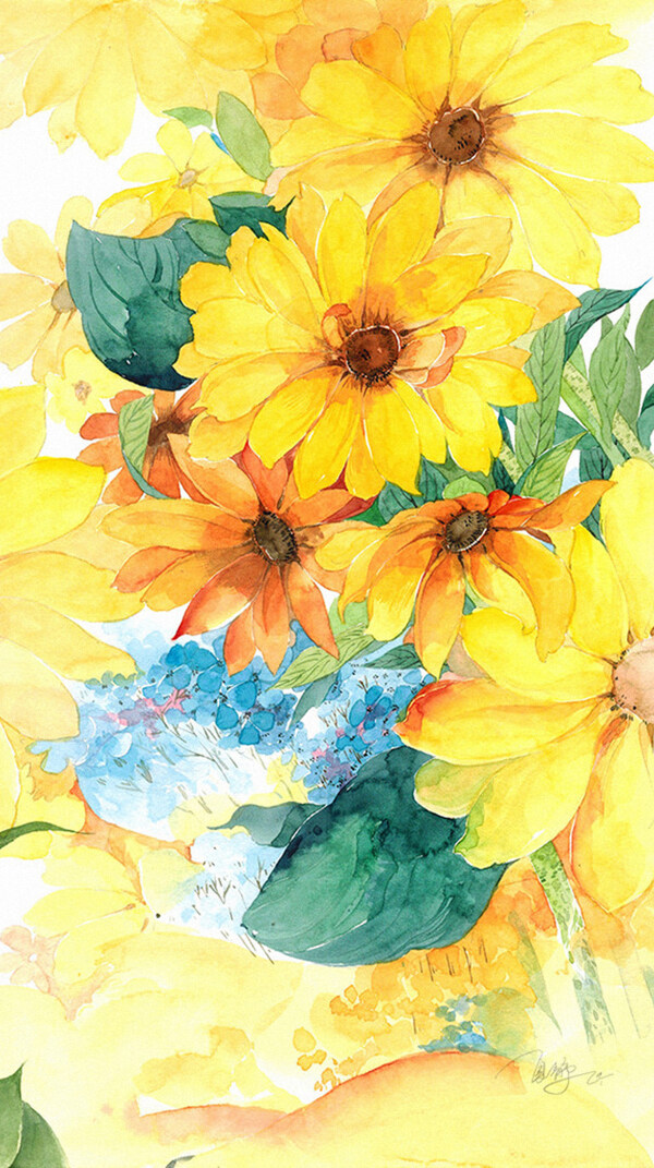 手绘黄色花朵H5背景素材