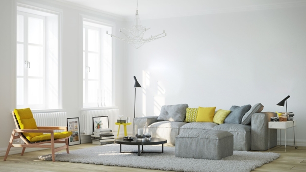 橙色抱枕灰色沙发室内设计时尚家居简约客厅效果图