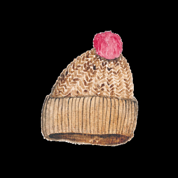 棕色手绘毛线帽子圣诞节透明装饰素材