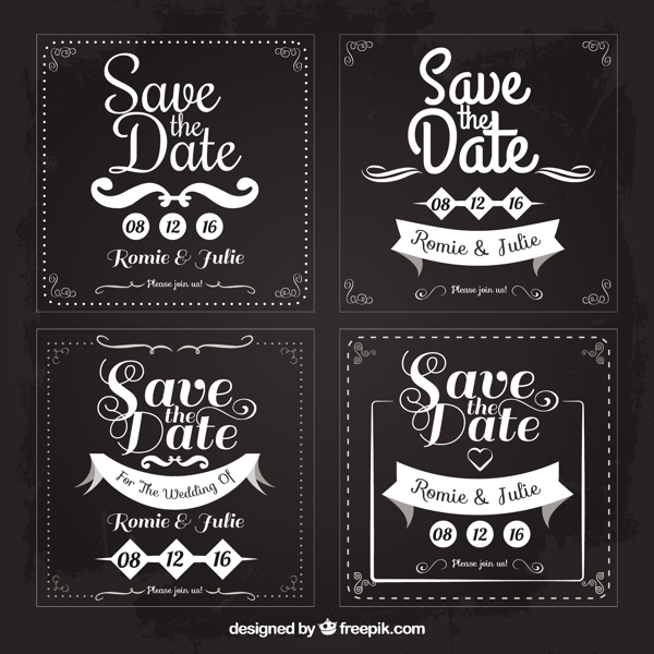 四婚礼卡片保存日期方形形状