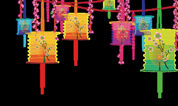 中国风节日五彩花朵装饰图