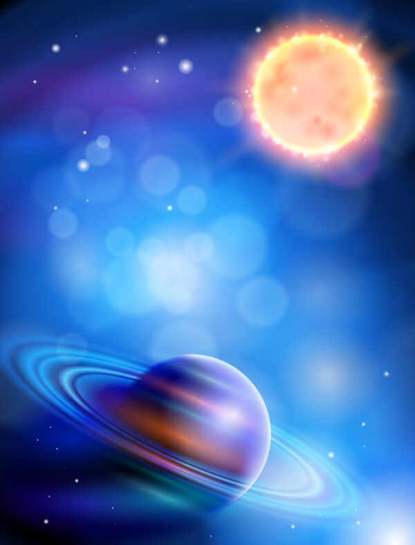 太阳粒子和蓝色光斑星球图片