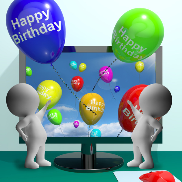 气球的问候从计算机庆祝生日快乐