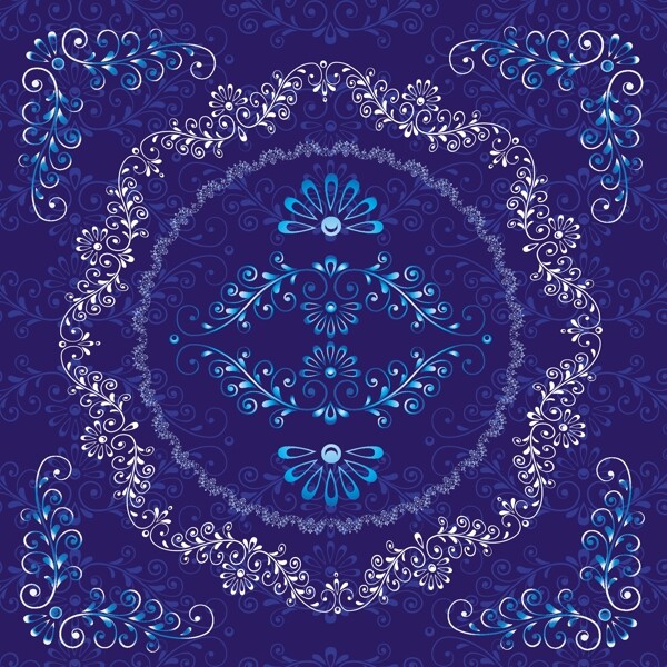 5款古典蓝色花纹装饰背景矢量素材