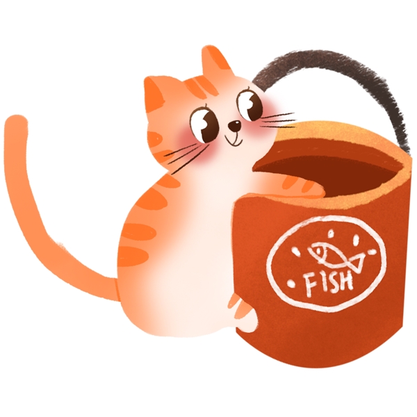 猫咪抱着水桶手绘插画PNG图片