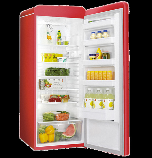 装满食品红色冰箱免抠png透明图层素材