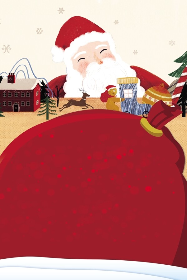 红色圣诞节卡通手绘广告背景图
