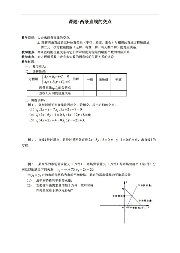 数学苏教版两条直线的交点