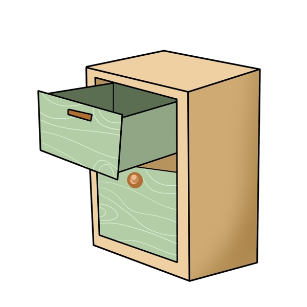 手绘打开的床头柜插画