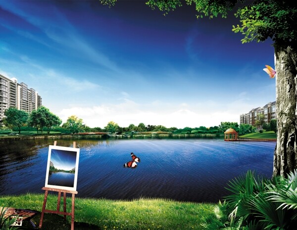 地产湖景图片