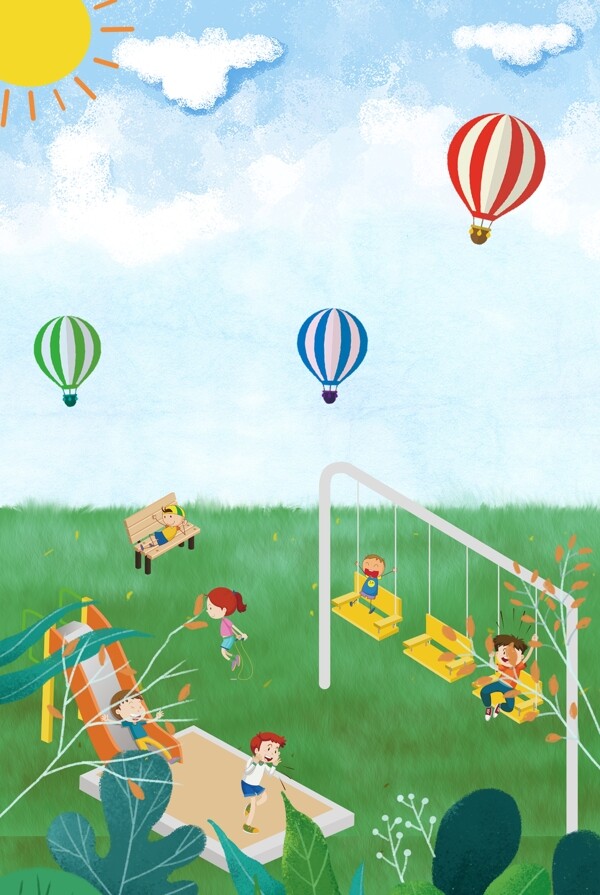 夏天欢度六一儿童节热气球蓝天白云