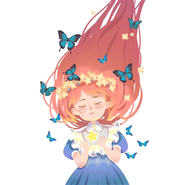 小女孩和蝴蝶免抠图