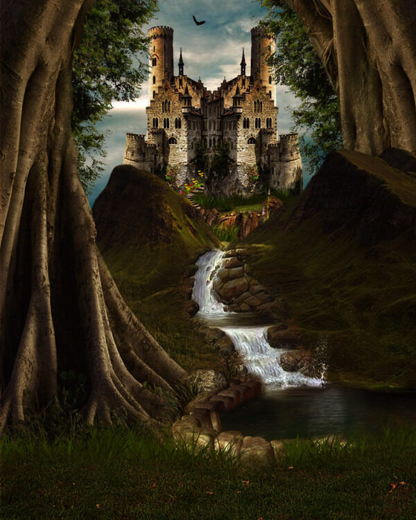 古堡与树木风景图片