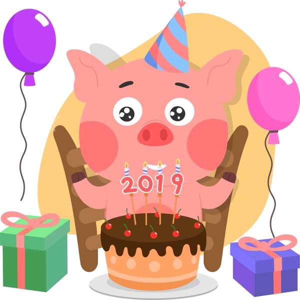 矢量2019年猪年主题插画