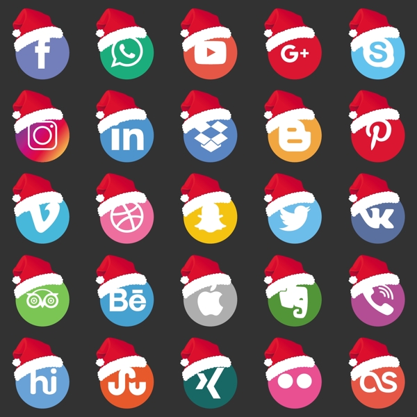 社交网络图标与圣诞老人帽