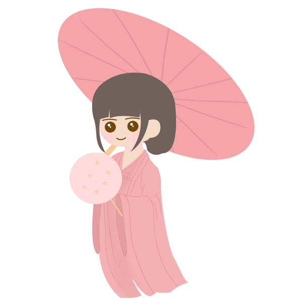 撑伞粉色少女装饰元素