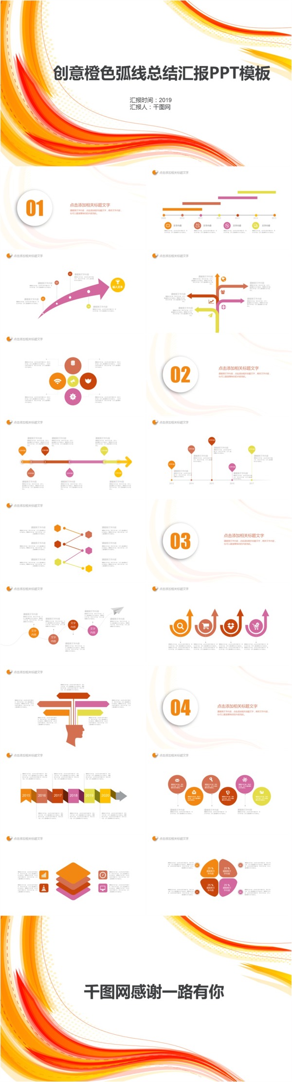 创意橙色弧线总结汇报PPT模板
