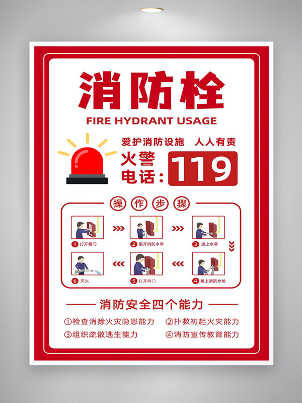 消防栓操作步骤宣传消防安全海报