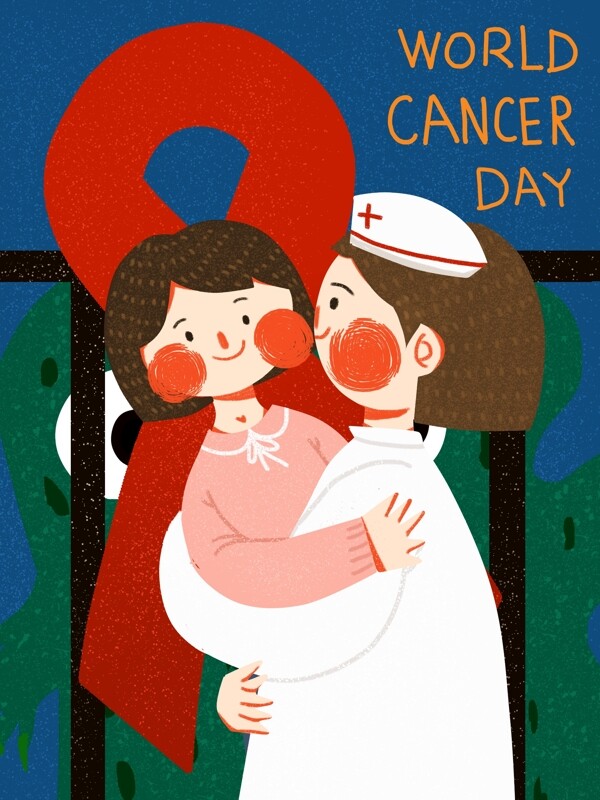 世界抗癌日护士抱女孩可爱简约原创插画