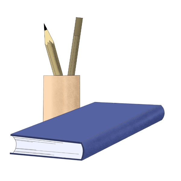 蓝色书本立体铅笔插图