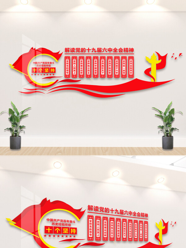 解读党十九届六中全会精神红色主题文化墙展板