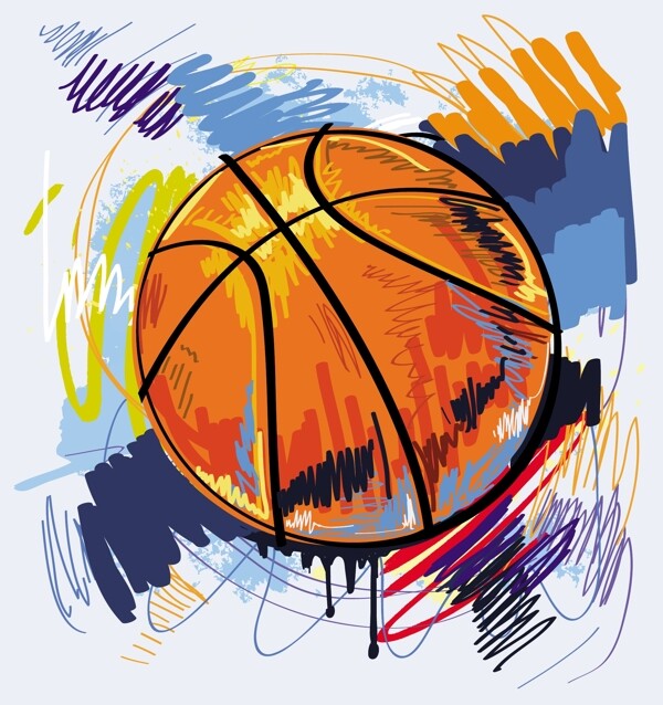 彩绘篮球涂鸦插画矢量素材