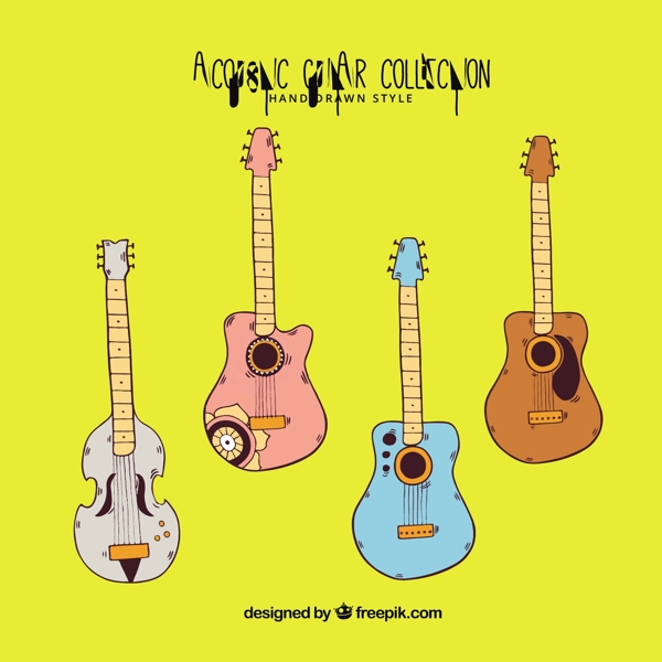 四色的吉他在手绘风格的分类