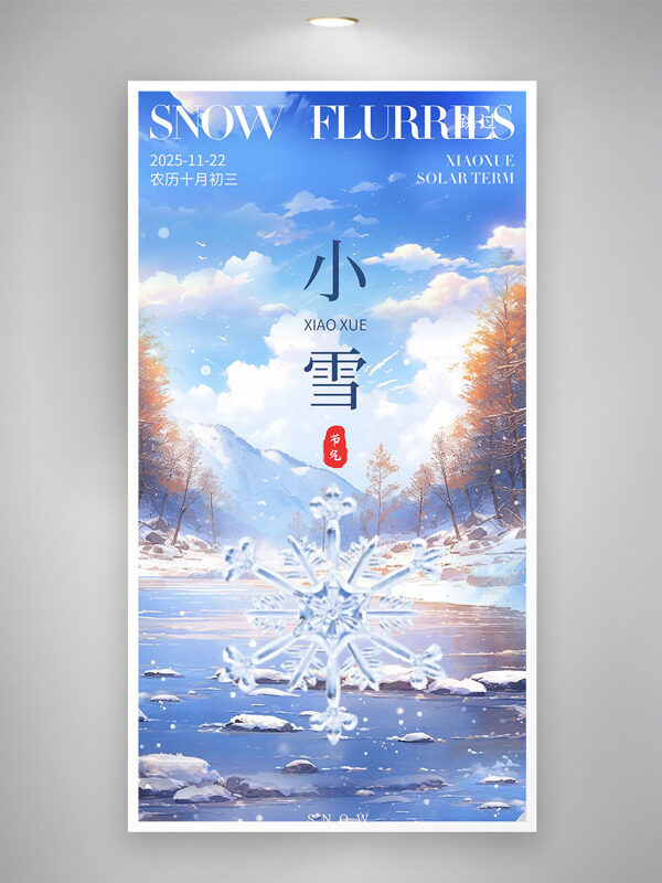 唯美户外雪景小雪节气创意海报