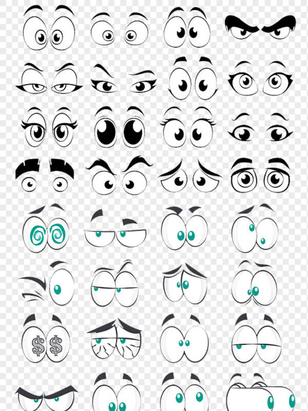黑色绿色生气开心卖萌愤怒手绘卡通大眼睛
