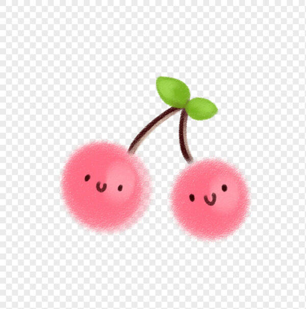 手绘渐变粉色卡通笑脸小樱桃免抠元素