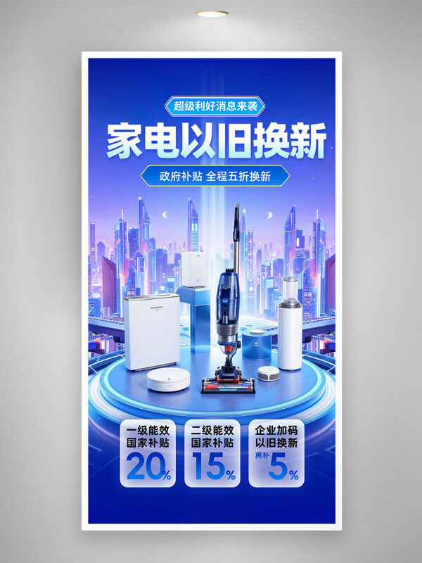 家电以旧换新城市建筑背景促销海报