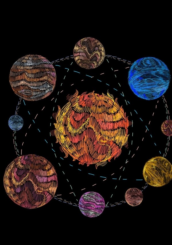 太阳系刺绣矢量图下载