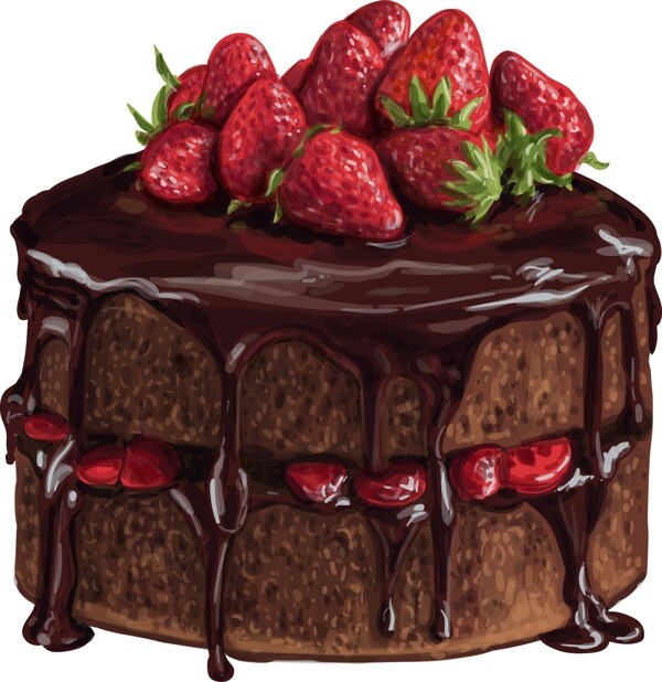 手绘水彩巧克力草莓蛋糕