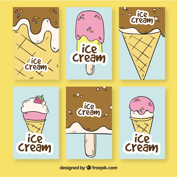 六个手绘美味冰淇淋卡片
