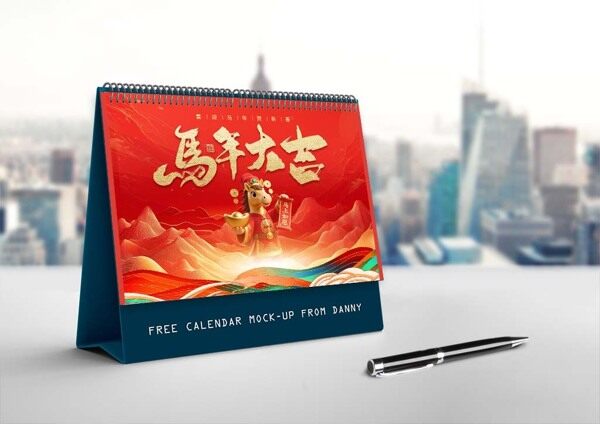 马年大吉财神送福红色喜庆卡通小马台历封面