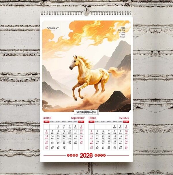 祥云白马奔向幸福2026年玖拾月份上墙挂历