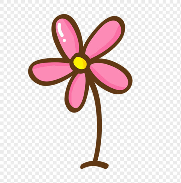 手绘超可爱粉色五瓣花棕色花径手账装饰