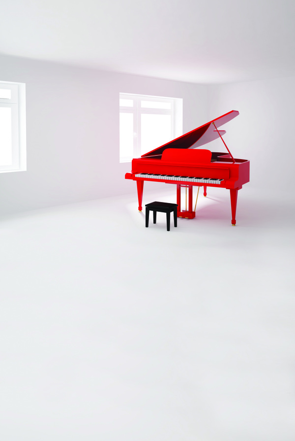 房间里的红色钢琴影楼摄影背景图片
