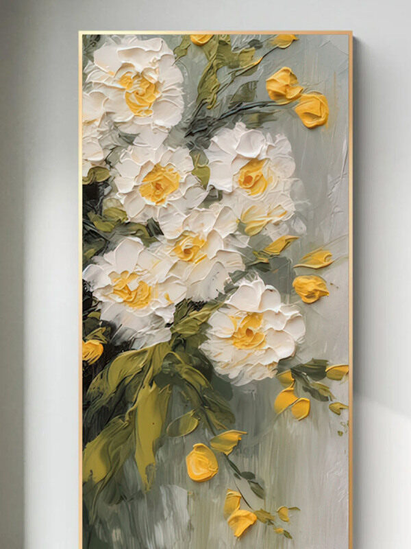 厚涂白黄繁花笔触感鲜明植物装饰画