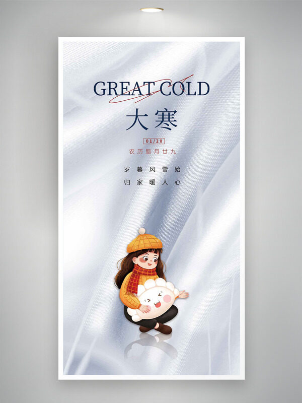 创意卡通插画极简背景大寒节气主题海报
