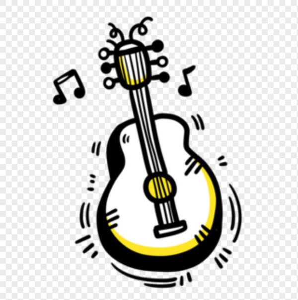 手绘黑黄色吉他音乐音符超逼真免抠图