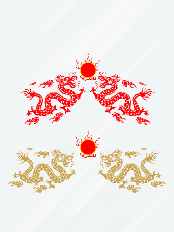 龙纹双龙戏珠吉祥剪影艺术图案